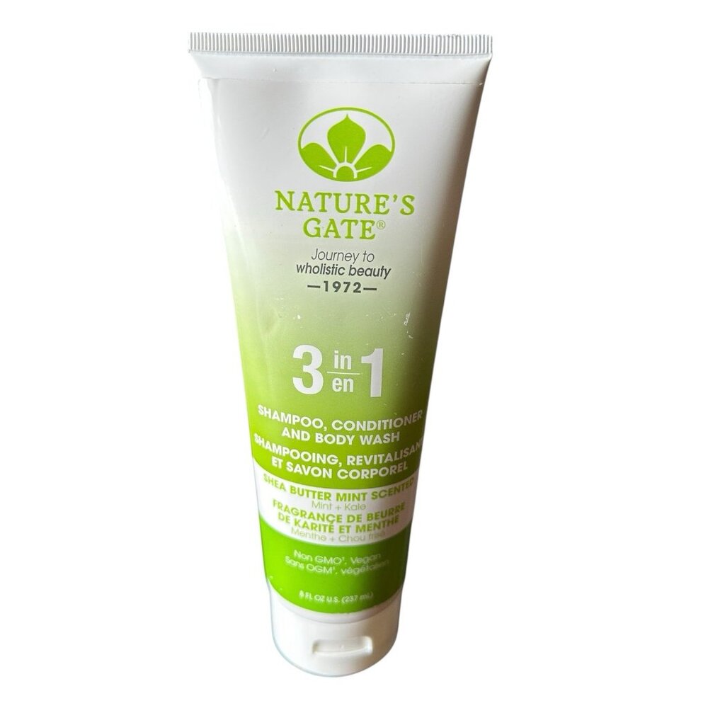 Nature's Gate 3 in 1 Shampoo Conditioner & Body Wash Shea Butter Mint‎ 8 Oz NEW